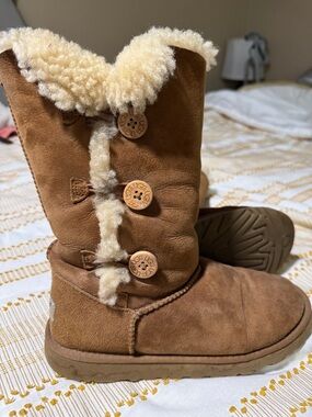 UGG Chestnut Button-Shearling Mid-Calf Boots